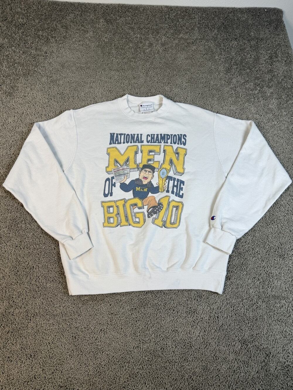 Barstool Sport Sweatshirt Mens L White Men Of The Big 10 Fleece Lined Graphic